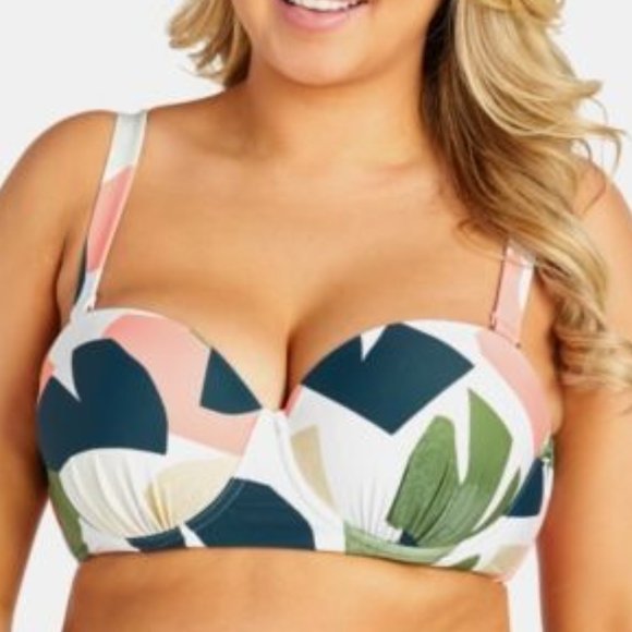 Raisins Other - Raisins Bikini Top 16W Underwire Bandeau Tropical Removable Strap Palm Geo White